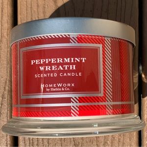 🆕 HARRY SLATKIN HOMEWORX PEPPERMINT WREATH 3-WICK , 14oz CANDLE NWTS!